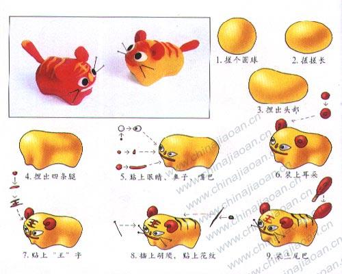 用橡皮泥捏老虎